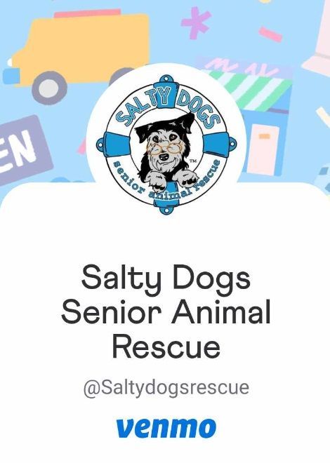 A logo for salty dogs senior animal rescue