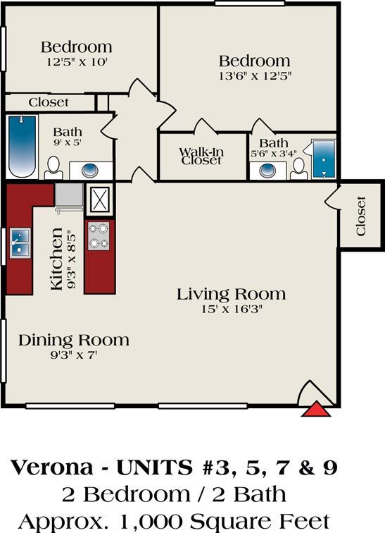 A floor plan of a 2 bedroom apartment in verona