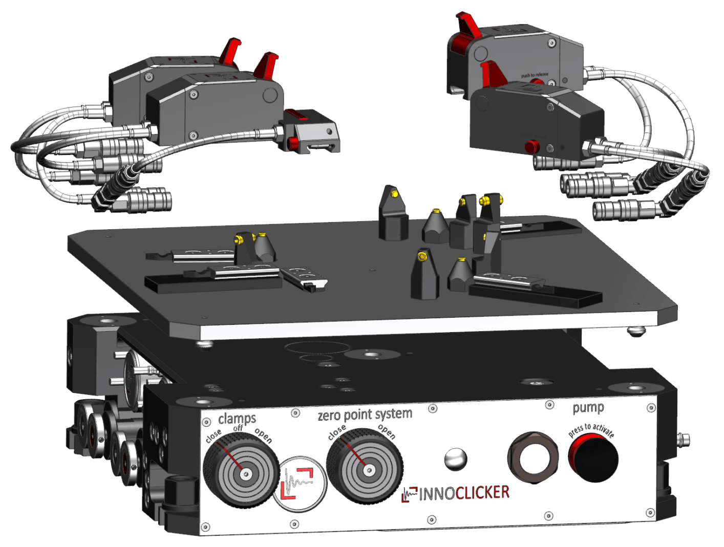 Innoclicker modular clamping system and components exploded view