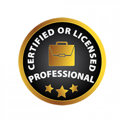 Gold seal: Certified or Licensed Professional with briefcase icon and stars.
