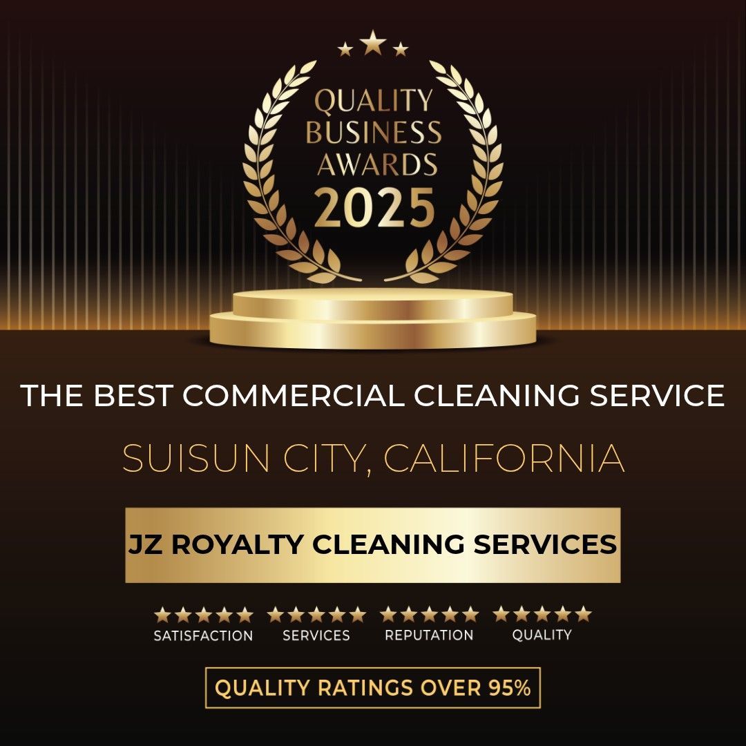 An award graphic for JZ Royalty Cleaning Services, named the best commercial cleaning service in Suisun City for 2025.