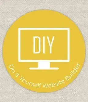A yellow circle with a computer screen and the words `` do it yourself website builder ''.