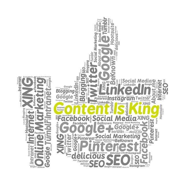 The word content is king is in the middle of a word cloud