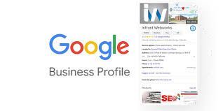 A google business profile is shown on a white background.