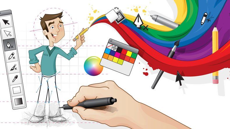 A person is drawing a cartoon of a man with a pen