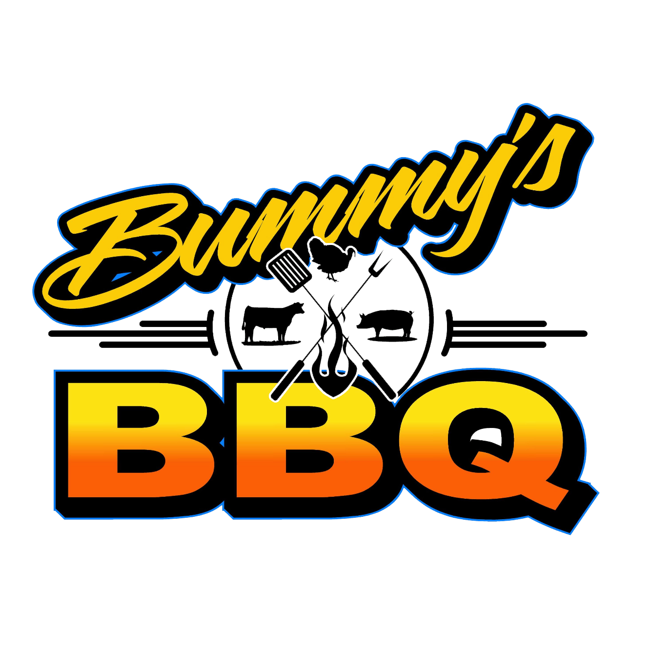 A logo for bunny 's bbq with two cows on it