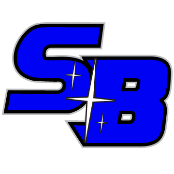 A blue sb logo with a white star on a white background.