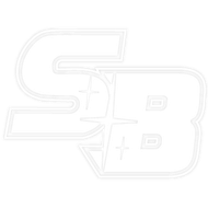 A white logo with the letter s and b on a white background.