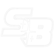 A white logo with the letter s and b on a white background.