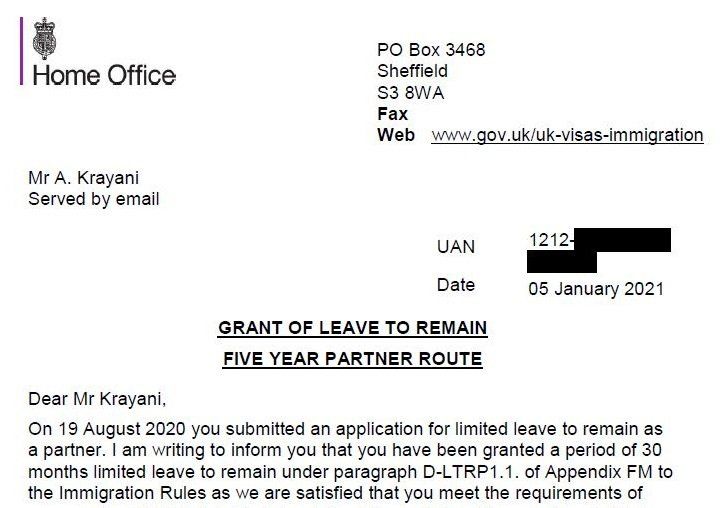 Spouse Visa UK Granted Decision Letter