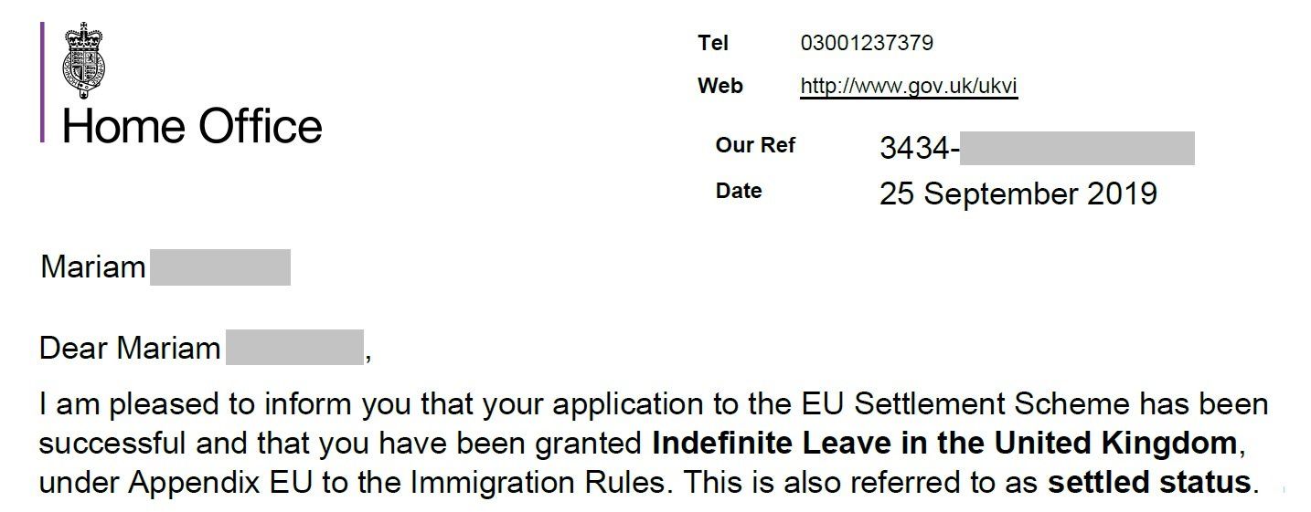 EU Settlement Scheme | Settled Status Granted