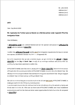 spouse visa extension cover letter sample