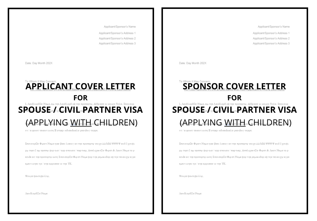 Applicant Cover Letter & Sponsor Letter of Support Templates for Spouse Visa (Entry Clearance Visa Applications)