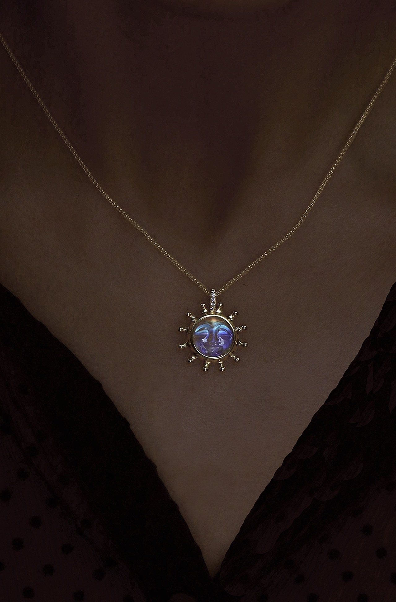 Moonstone and diamond pendant