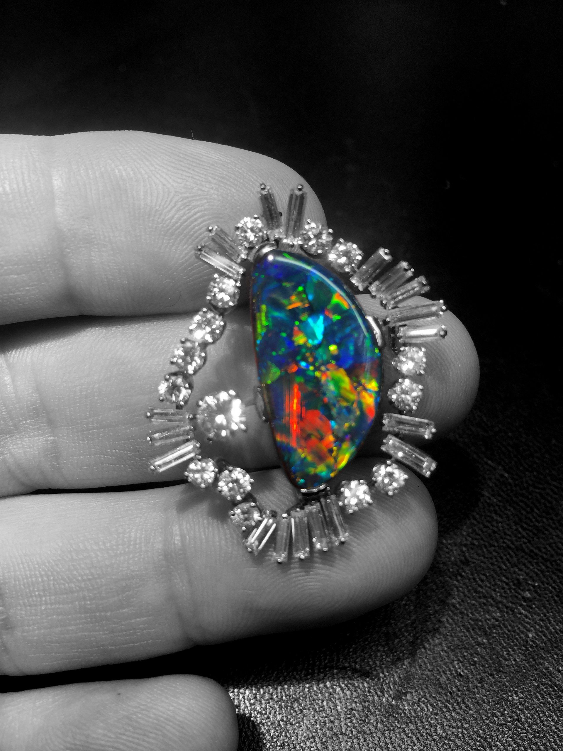 Opal and diamond pendant