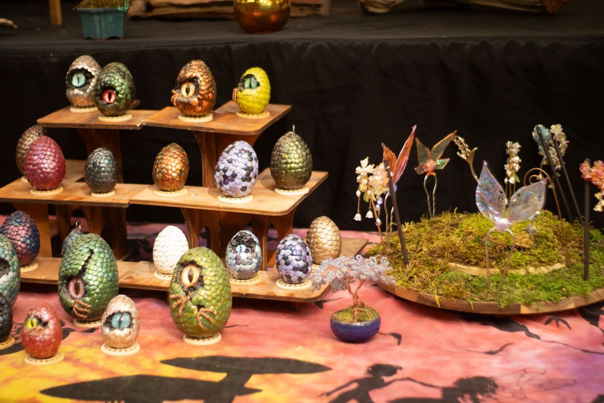 A table with a bunch of eggs on it