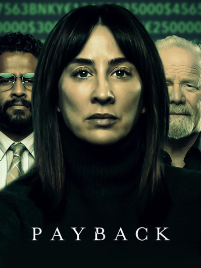 a movie poster for payback shows a woman and two men
