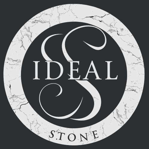 A black and white logo for ideal stone