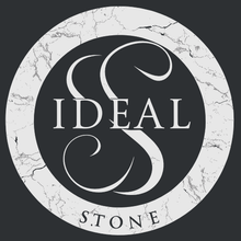 A black and white logo for ideal stone
