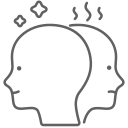 A line drawing of two people 's heads with smoke coming out of them.