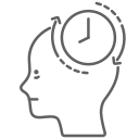 A line drawing of a person 's head with a clock in it.