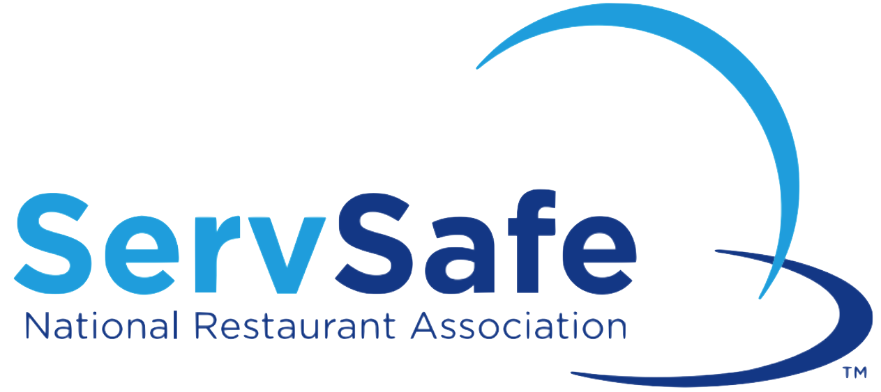 ServSafe National Restaurant Association logo in blue with a sweeping curved line