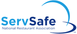 ServSafe National Restaurant Association logo in blue with a sweeping curved line
