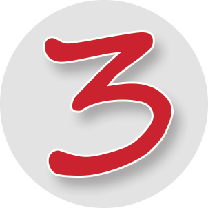 Red number 3 on a light gray circular background