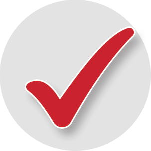 Red checkmark on a light gray circle icon.