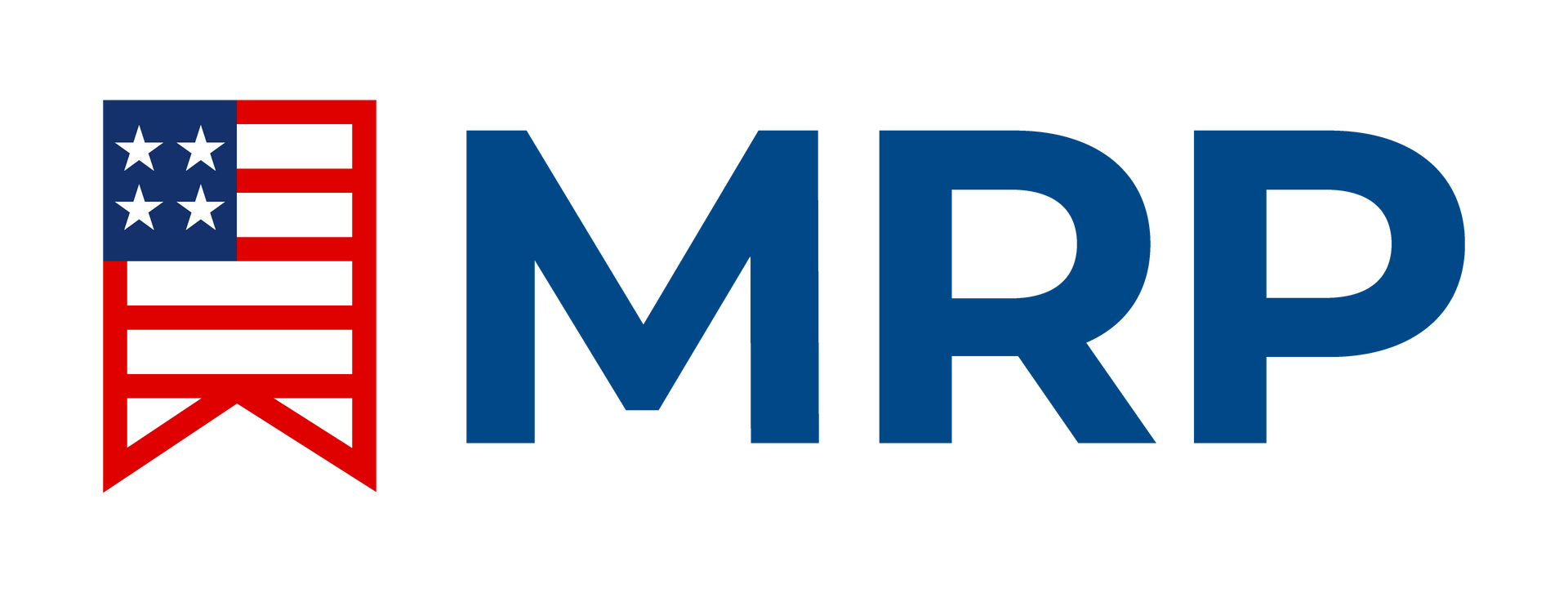 A logo for mrp with an american flag in the background