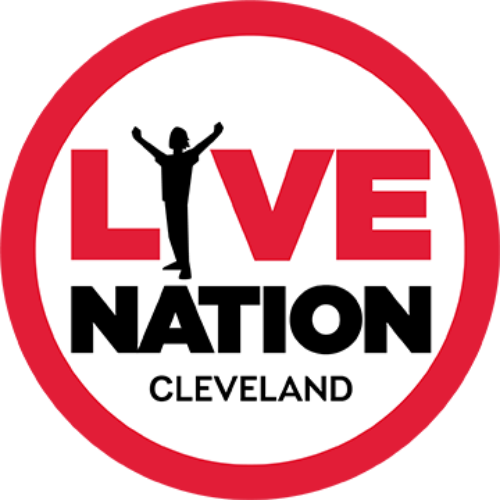 A red and black logo for live nation cleveland