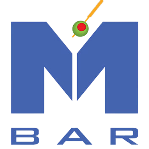 A blue bar logo with an olive on a toothpick