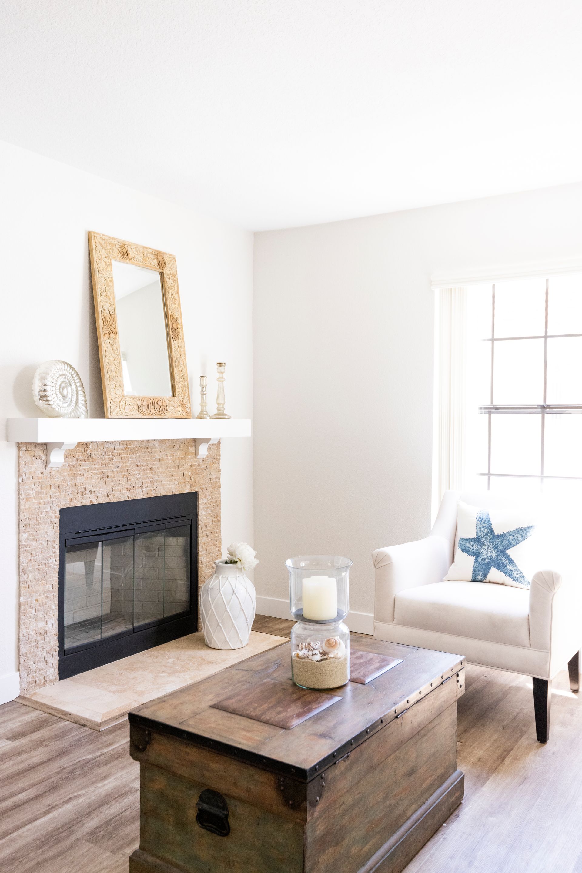 Fireplace photo with plenty of natural lighting