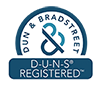 A blue and white logo that says dun & bradstreet d-u-n-s registered.