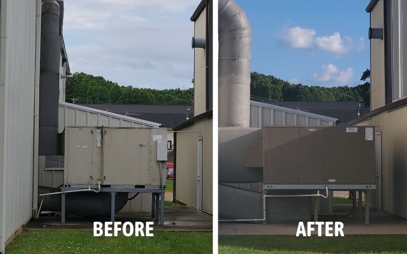 A before and after picture of an air conditioning unit