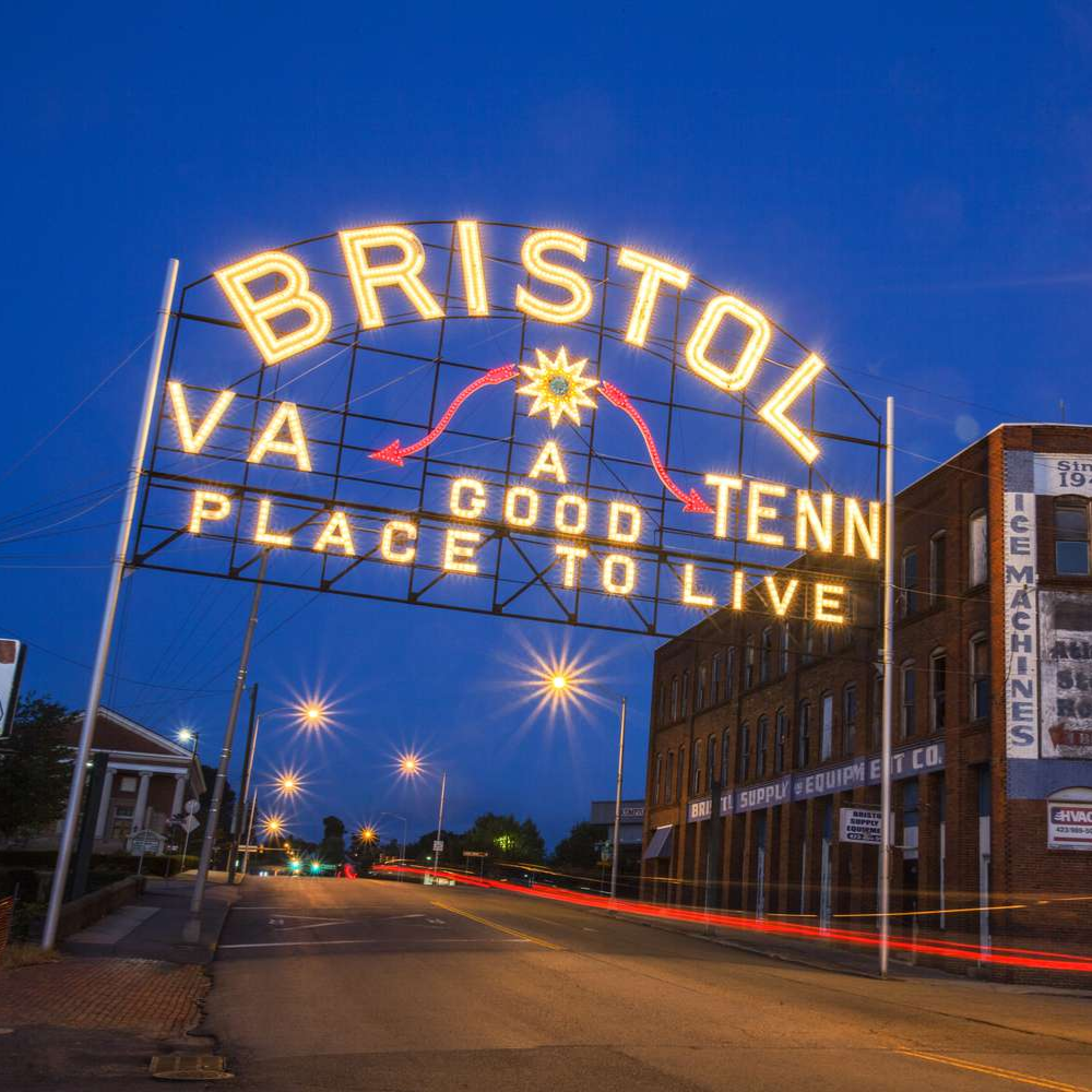 A sign that says bristol va TENN a good place to live