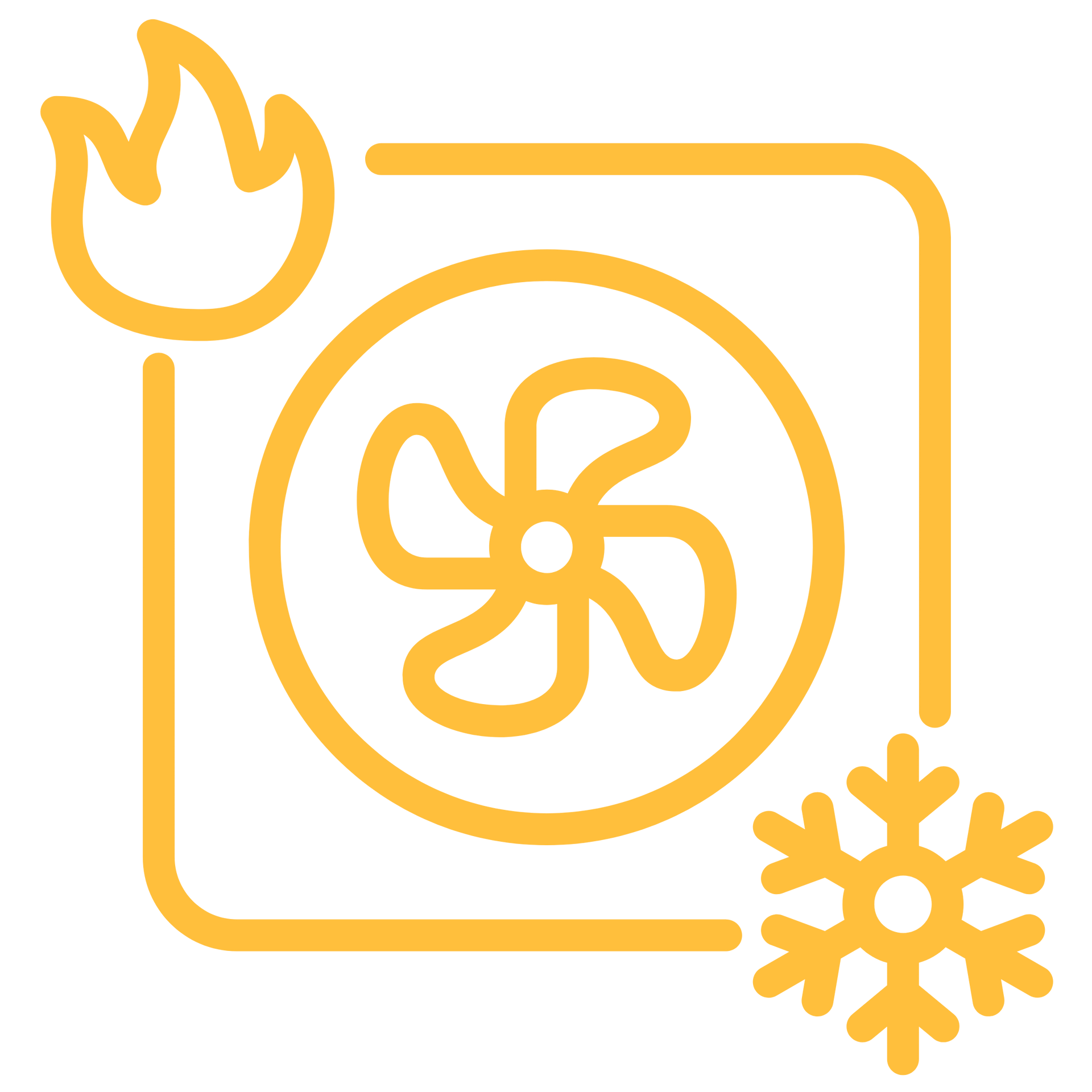 HVAC Icon with a fan, flame icon, and snowflake icon