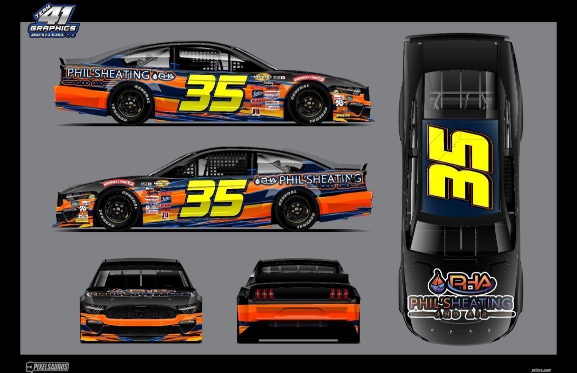 A drawing of a race car with the number 35 on it.