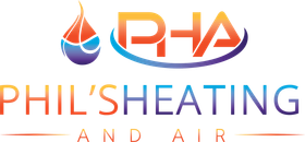 A colorful logo for phil 's heating and air