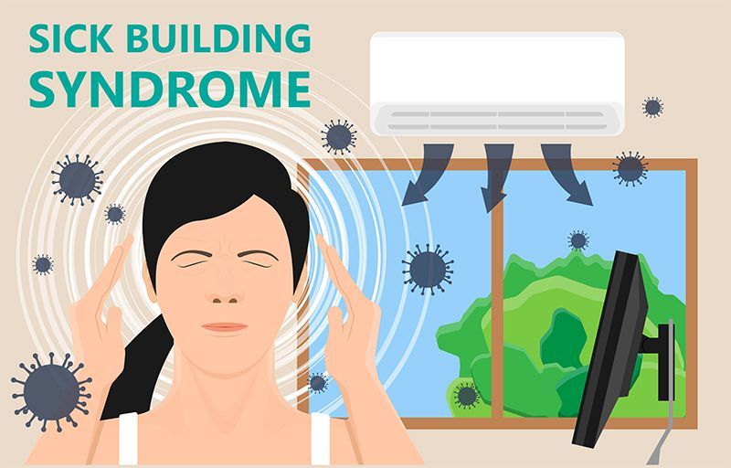 An illustration of a woman with sick building syndrome.