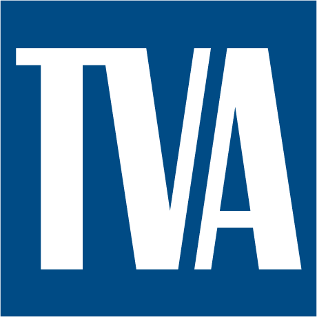 A blue and white tva logo  