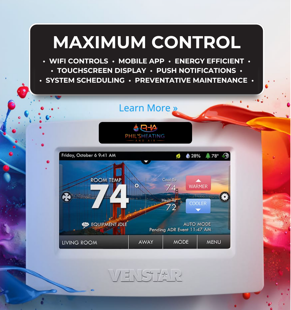 A white ProStat+ thermostat with a picture of a mountain on the screen