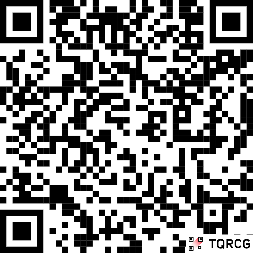 QR code with a black and white pattern.