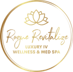 a logo for rogue revitalize luxury in wellness and beauty bar