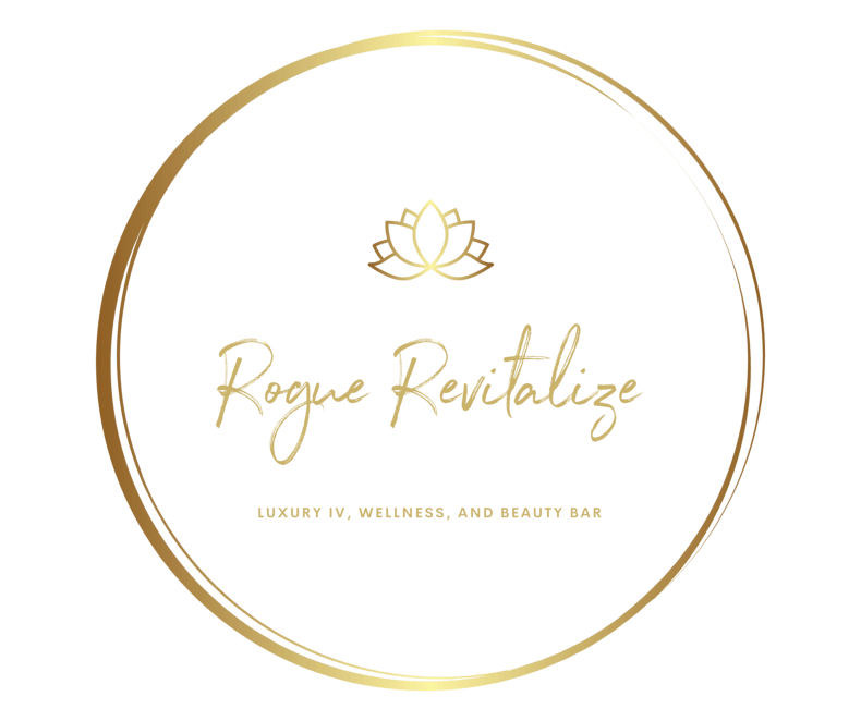 a logo for rogue revitalize luxury in wellness and beauty bar