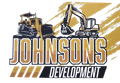 Johnson's Development logo featuring construction equipment in gold and black. 