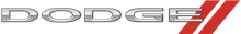 A close up of a dodge logo on a white background.