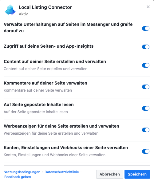 Ein Screenshot des Local Listing Connectors auf Facebook