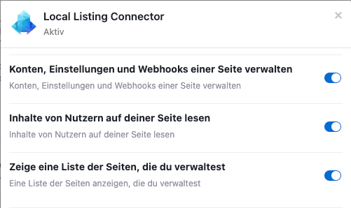 Ein Screenshot des Local Listing Connectors auf Deutsch