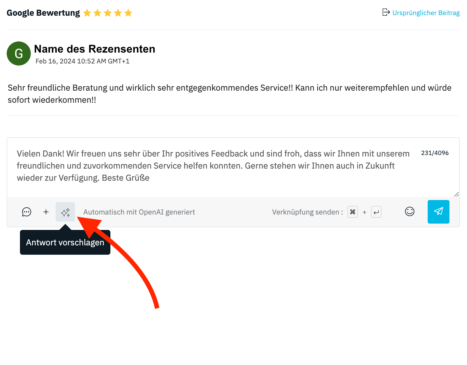 Ein Screenshot einer Website mit einem roten Pfeil, der auf eine Schaltfläche zeigt.